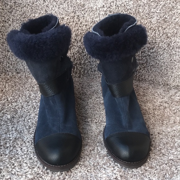 Matt Bernson Women’s Navy Blue Tundra Shearling Lined Moto Mid Boot size 8.5 - Picture 3 of 16